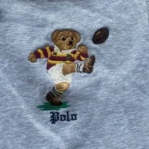 Polo Ralph Lauren Polo Football Bear Hoodie Size Large Color Blue/Gray